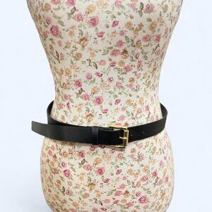 Michael Kors Black Leather Belt with Gold Buckle